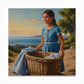 Little Girl With Basket Canvas Print