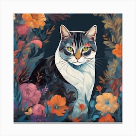 Cat In Flowers Canvas Print