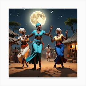 African Dancers At Night 3 Canvas Print