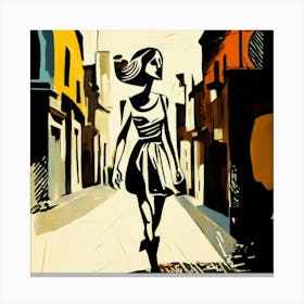 Girl Walking Down The Street Canvas Print