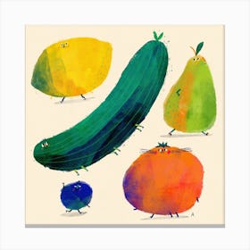 Colourful Walking Fruit With Cucumber Canvas Print