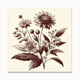 Vintage Flowers In Sepia Canvas Print