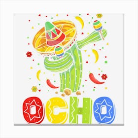 Kids 8th Birthday Shirt Boy 8 Years Ocho Anos Dabbing Cactus Canvas Print