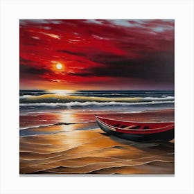 Red Boat At Sunset Canvas Print