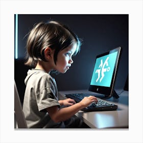 Child Uses A Computer Canvas Print