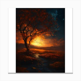 Tree At Night Canvas Print