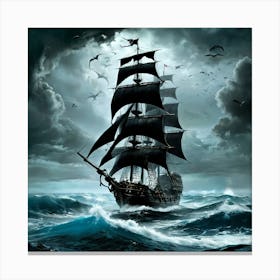 Pirate Ship In Stormy Sea Canvas Print