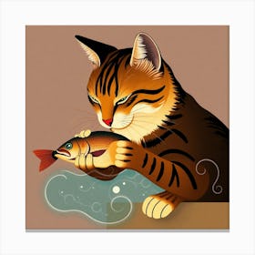 Cat With Fish Canvas Print