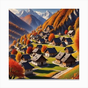 Autumn Village In The Mountains 2 Canvas Print