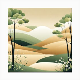 Landscape With Trees, minimalistic vector art 4 Canvas Print