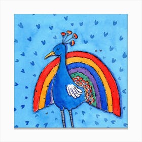 Rainbow Peacock  Square Canvas Print