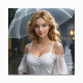 Beautiful Girl In The Rain Canvas Print