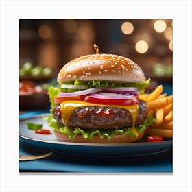 Hamburger On A Plate 106 Canvas Print