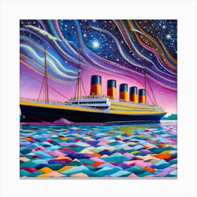 Painting The Titanic On The Water It Is In The Canvas Print