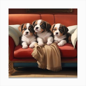 Three Puppies On A Couch 2 Canvas Print