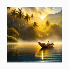 Firefly A Boat On A Beautiful Mist Shrouded Lush Tropical Island 2609 (1) Canvas Print