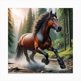 Horse Running In The Forest 3 Canvas Print