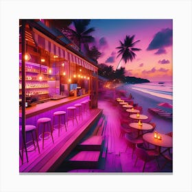 A Bar By The Beach At A Vacation Spot That Has Purple And Pink Colors In A Pop Art Style During The Night 2 Canvas Print