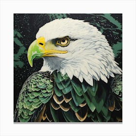Ohara Koson Inspired Bird Painting Bald Eagle 1 Square Canvas Print