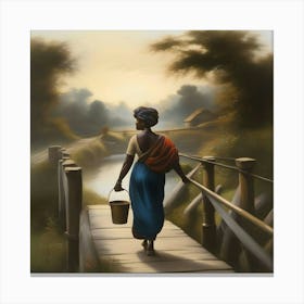 Woman With Basket Art Print Canvas Print