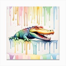 Rainbow Alligator Watercolor Dripping Canvas Print