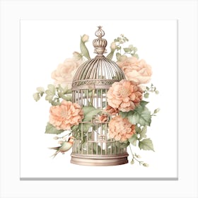 Birdcage With Roses Canvas Print
