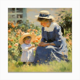 Mother And Child In The Garden 4 Canvas Print