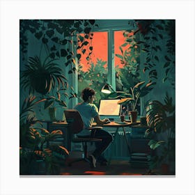 Man Working At His Desk 1 Canvas Print