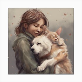 Girl Hugging A Dog Canvas Print
