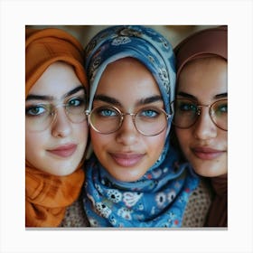 Three Muslim Women Wearing Hijabs Canvas Print