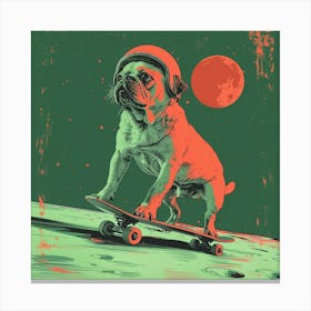 Pug On A Skateboard on the moon, lithography art print Canvas Print