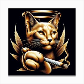 Golden Cat Smoking Weed Canvas Print