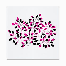 Leaf Sprig Pink Black Canvas Print
