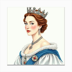 Elegant Watercolor Painting Of Queen Elizabeth I, Showcasing Her Majesty 1 Canvas Print