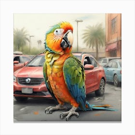 Parrot In The Parking Lot 1 Canvas Print