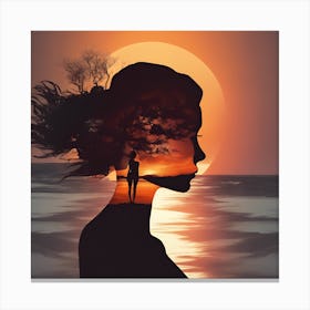 Sunset Silhouette Of A Woman Canvas Print