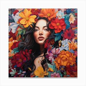 Woman Surrounded By Flowers Canvas Print