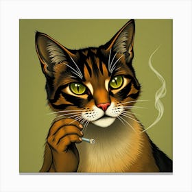 Tabby Cat Smoking A Cigarette Canvas Print