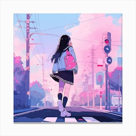 Anime Girl Crossing The Street Canvas Print