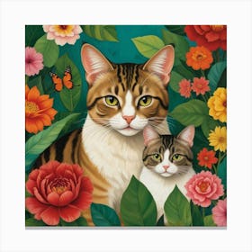 Frida Kahlo Two Cats Mexican Painting Botanical Floral Art Print 1 Canvas Print