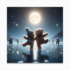 Teddy Bears Dancing In The Snow Canvas Print