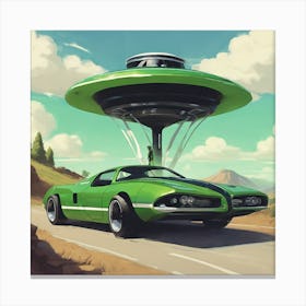 Man Cave Collection: Muscle Car vs UFO Canvas Print