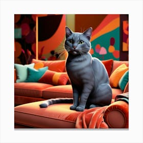 Cat Sitting On Couch Canvas Print