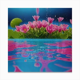 Pink Flowers In Water Canvas Print