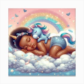 Unicorn Baby Sleeping On Clouds Canvas Print