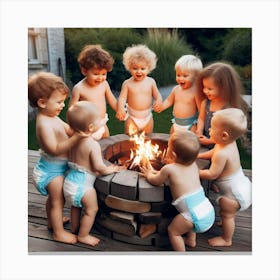 Group Of Babies Around A Fire Pit Canvas Print