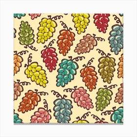 JUICY GRAPES Retro Tossed Plump Ripe Bunches of Grapes in Vintage Retro Red Turquoise Yellow Green Pink Brown on Cream Canvas Print