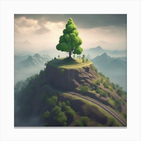 Tree On Top Of Mountain 5 Canvas Print