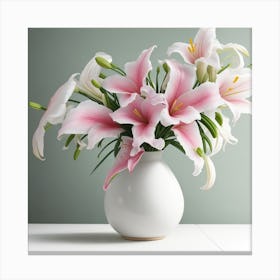 Pink Lilies In A Vase 1 Canvas Print