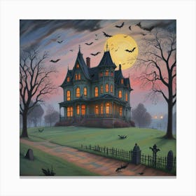 Haunted Manor Bats Under The Blood Moon (3) Canvas Print